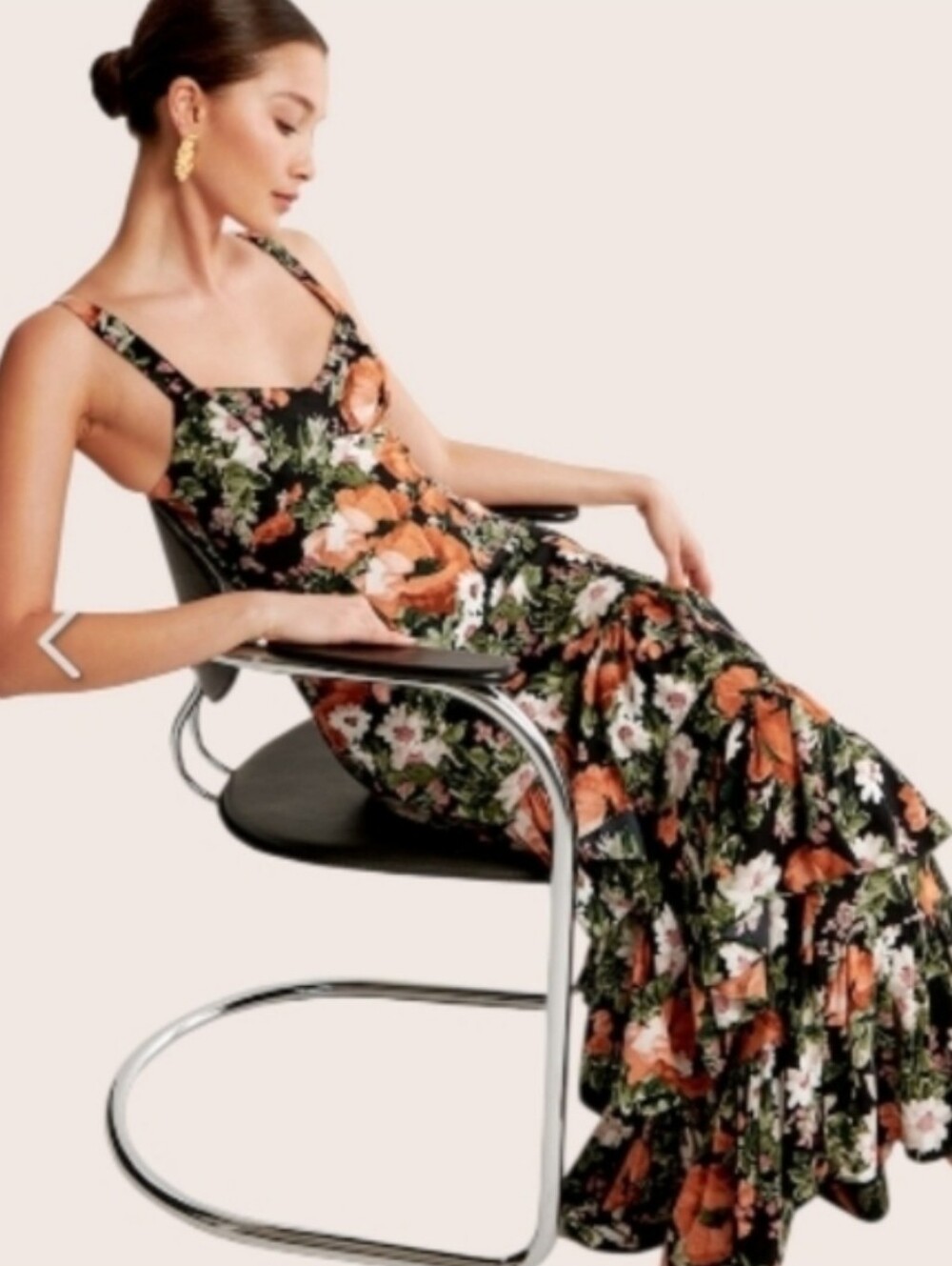 Abecrombie & Fitch Floral Drama Tiered Maxi Dress Size Medium Black & Floral - Picture 3 of 13